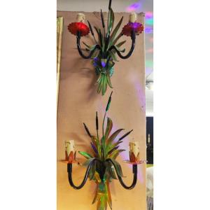 Set Of 3 Painted Sheet Metal Wall Lights