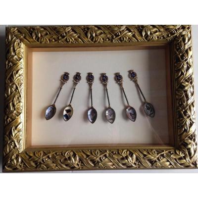 XIX - 6 Classified Cuilleres Enamelled With Arms Arles