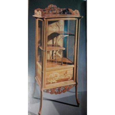 Showcase In Walnut Inlaid Emile Galle
