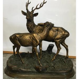 Bronze Couple Doe And Deer