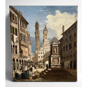 Old Painting: Square St. Antonio In Padua, 19th Century, Italian School