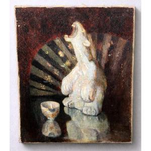 Still Life Painting With Polar Bear, Signed Charles Clerambault, 1930, Art Deco 