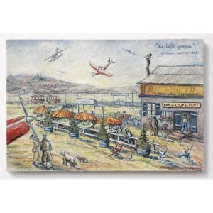 Painting – Aviation Scene At Limoges-feytiat, 1935 – The Belle époque By Pierre Lavaurs