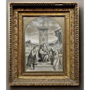 Antique Religious Drawing, Italian School, Renaissance Style 