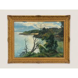Painting View Of l'Ile d'Aix Côte Nord Signed E.bouillet La Rochelle Fouras