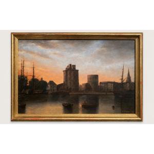 Painting Of The Port Of La Rochelle Signed Achille Sanier 1860