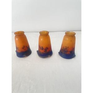 Muller Freres Three Marmorean Glass Tulips