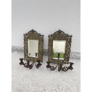 Pair Of 19th Century Bronze Mirror Wall Lights