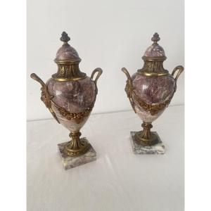 Pair Of Marble And Bronze Cassolettes, 19th Century