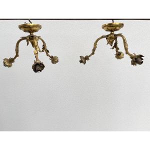 Pair Of Three-light Gilt Bronze Ceiling Lights