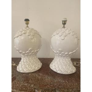 Pair Of Porcelain Lamps, Italian Work 