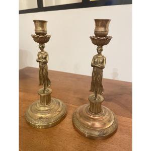 Pair Of 19th-century Bronze Caryatid Candlesticks