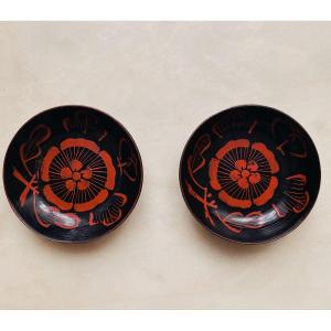 Pair Of Yoshino Edo Lacquered Wood Bowls