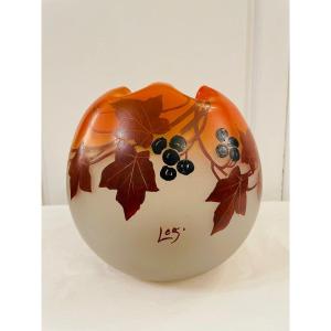Large Legras Enamel Glass Ball Vase