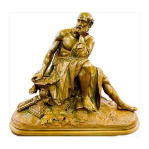 19th Century Bronze Sculpture Archimedes Signed Aubert