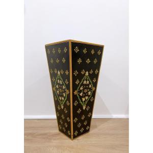 Napoleon III Style Hand-painted Floral Wooden Cane Holder Or Stand