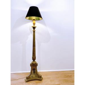 Golden Wooden Floor Lamp 