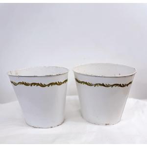 Pair Of White And Gold Painted Sheet Metal Baskets