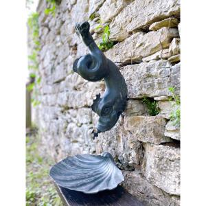 Complete Dolphin Wall Fountain With Its Scallop Shell Basin