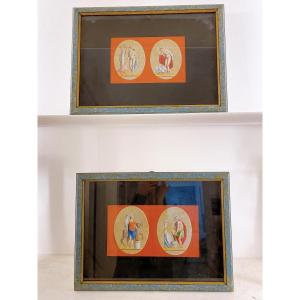 Paire Of Tinted Prints Mythological Theme