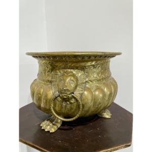 18th Century Gilt Bronze Lion Jardinière.