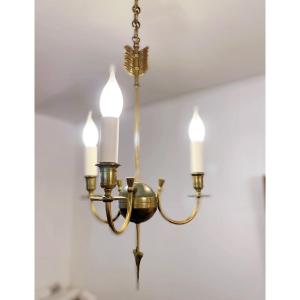 Three-light Chandelier In Gilt Bronze With Arrow Decoration 