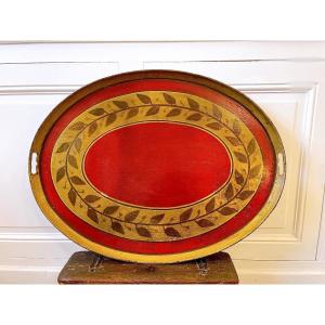 Large Painted Sheet Metal Tray, 19th Century, Empire Style