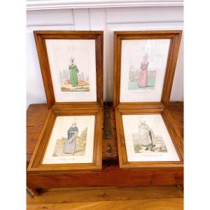 4 Framed Engravings "costumes Of The Women Of The Pays De Caux" Designed By M. Lanté, Engraved By M.