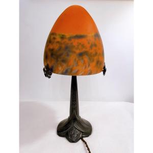 Art Deco Tief Lamp In Glass Paste And Wrought Iron