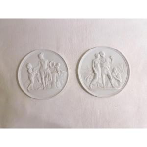 Pair Of Royal Copenhagen Empire Style Biscuit Medallions