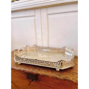 Large Rectangular Silver-plated Tray With Openwork Gallery Roberts & Belk Of Sheffield