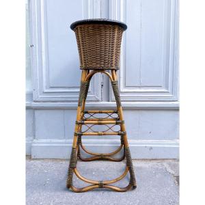 Standing Plant Stand Made Of Woven Rattan