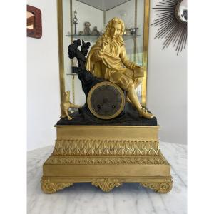 Gilt And Patinated Bronze Clock. Decorated With A 17th Century Man Of Letters