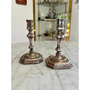 Pair Of Louis XV Style Silvered Bronze Candlesticks
