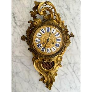 Gilt Bronze Wall Cartel Clock, Louis XV Style, Napoleon III Period