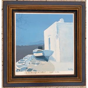 Lithograph. André Bricka (1922-1999) Greek Landscape