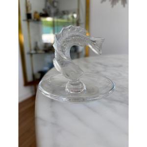Lalique France. Baguier In Pressed Molded Crystal With Fish Design