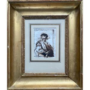 Léon Cogniet (1794-1880) Attributed To, Portrait Of Condottière, Pen And Brown Ink