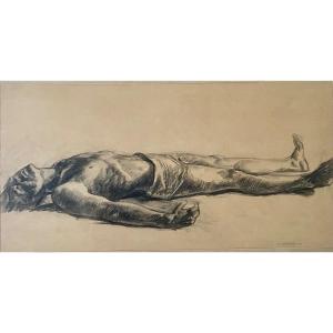 Nicolas Untersteller (1900-1967) Study For A Lamentation Of Christ Very Large Charcoal Drawing