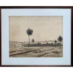 Jean Frélaut (1879-1954), Landscape Of Morbihan, Pen And Indian Ink, Dated 1900