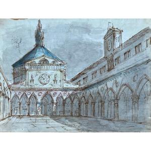 Italian School 18th, Imaginary Architecture, Double-sided, Pen And Brown Ink Wash