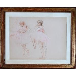 Henri Royer (1869-1938) Large Drawing, Study Of Dancers, Red Chalk, Pastel And Charcoal
