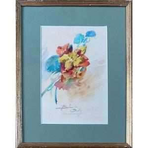 Blanche Odin (1865-1957) Flower Throw, Watercolor On Paper, Signed