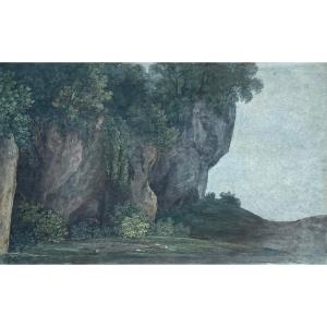 Peter Birmann (1758-1844) Swiss School, The Cave Of Vicovaro, Tivoli, Gouache On Blue Paper