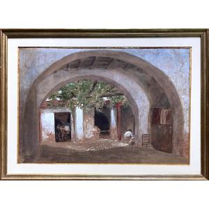 Eugène Giraud (1806-1881) Entrance To An Inner Courtyard In Spain, Watercolor And Gouache