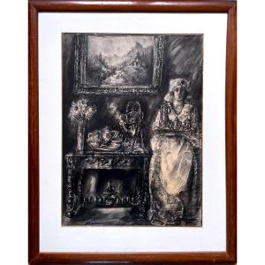 Louise Hervieu (1878-1954) The Magnificent Servant, Drawing, Charcoal And Black Chalk, Signed