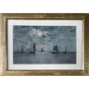 Jean Maxime Claude (1824-1904) Seascape By Moonlight, Watercolor, Signed