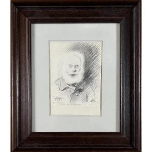 Ferdinand Bac ( 1859-1952) Portrait Of Victor Hugo, Pencil Drawing, Signed, Dated And Localized
