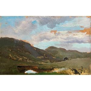 Albert Lugardon (1827-1909) View Of Riederalp, Valais, Switzerland, Oil On Paper, Signed