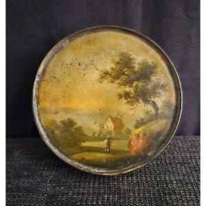 18th Century Painted Round Wooden Box